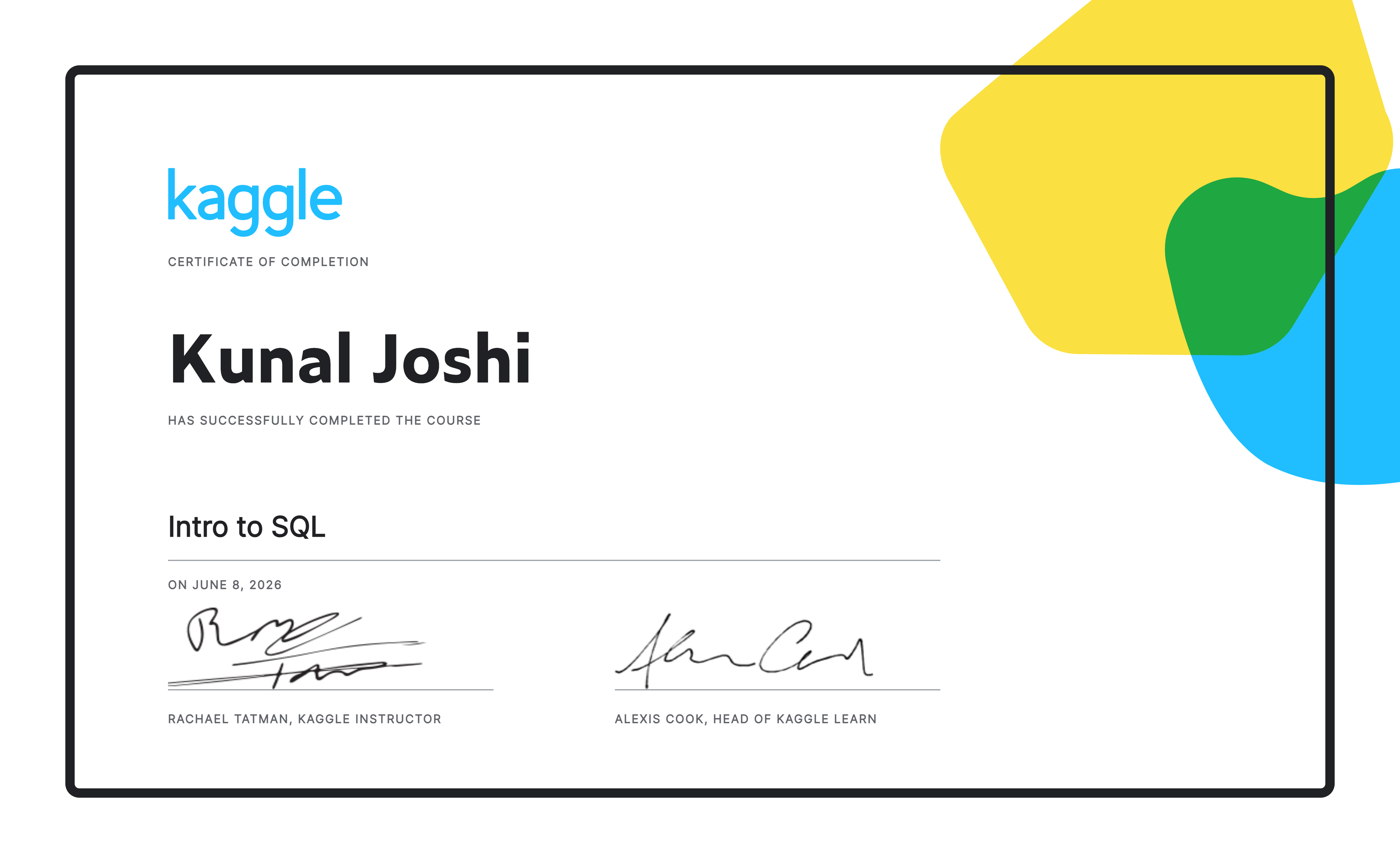 Intro to SQL Certificate